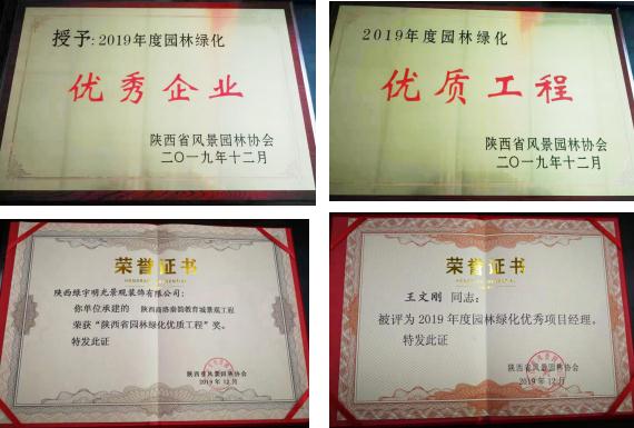 喜訊！綠宇公司榮獲省級(jí)“2019年度園林綠化優(yōu)秀企業(yè)”等三項(xiàng)榮譽(yù)