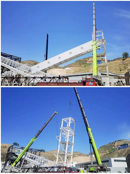 陜煤建設(shè)天工公司安裝三部承建的儲煤場 帶式輸送機(jī)棧橋吊裝成功