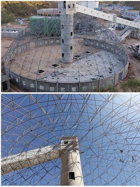 陜煤建設(shè)天工公司承建的原煤儲煤場網(wǎng)架主體結(jié)構(gòu)順利封頂